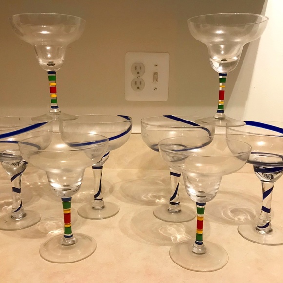 Pier 1 Cobalt Blue Swirl and Confetti Stripe Margarita Glasses (8) - Picture 1 of 6